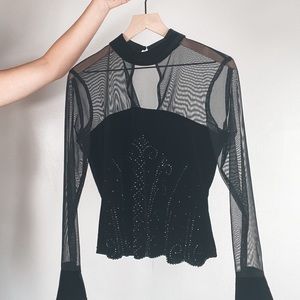 Vintage Beaded Cuffed Blouse